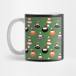 Cats in Santa Hats on Green Mug